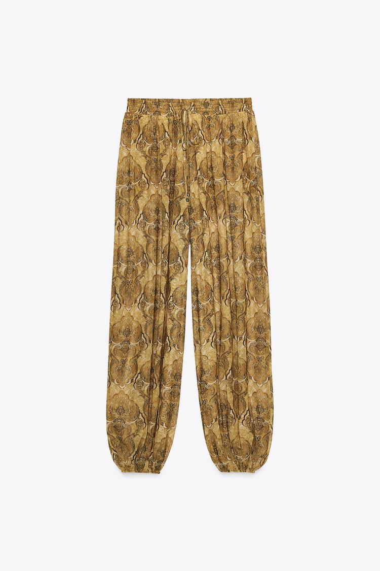 Zara Blouse With Ties And Balloon Printed Pant Set