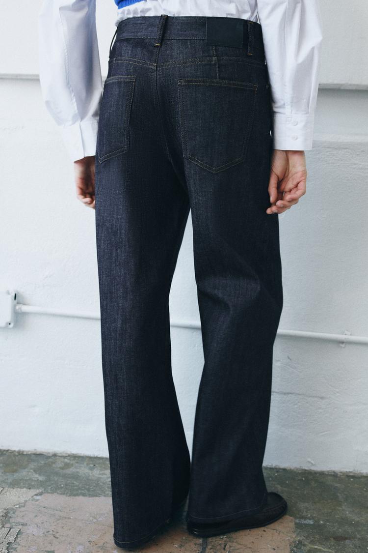 Relaxed Pleated Mid Rise Jeans Blue