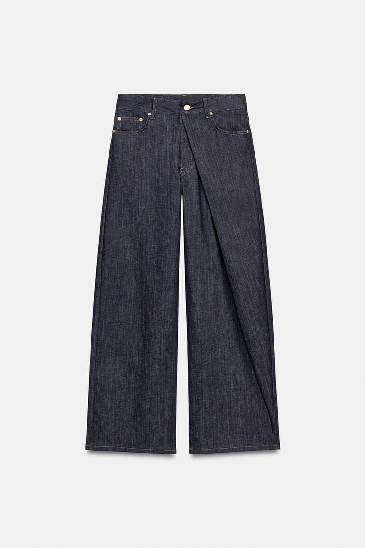 Relaxed Pleated Mid Rise Jeans Blue