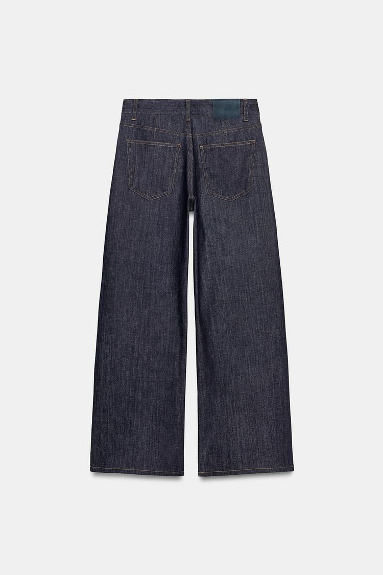 Relaxed Pleated Mid Rise Jeans Blue