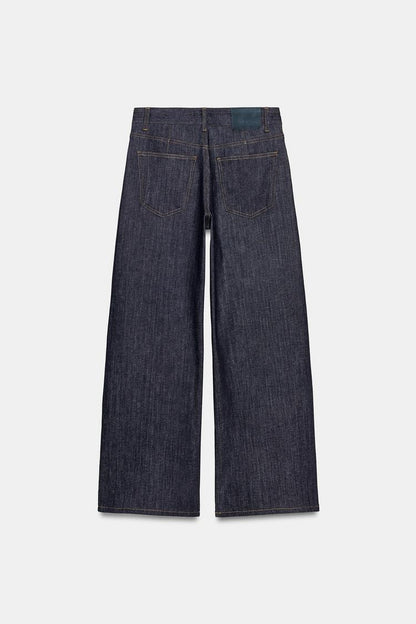 Relaxed Pleated Mid Rise Jeans Blue