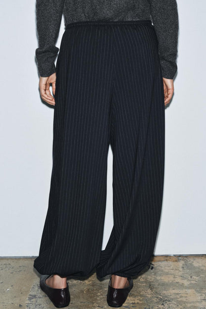 Navy Pinstripe Balloon Trouser