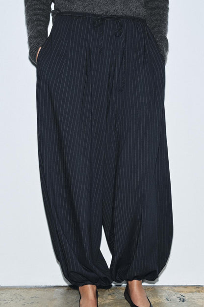Navy Pinstripe Balloon Trouser