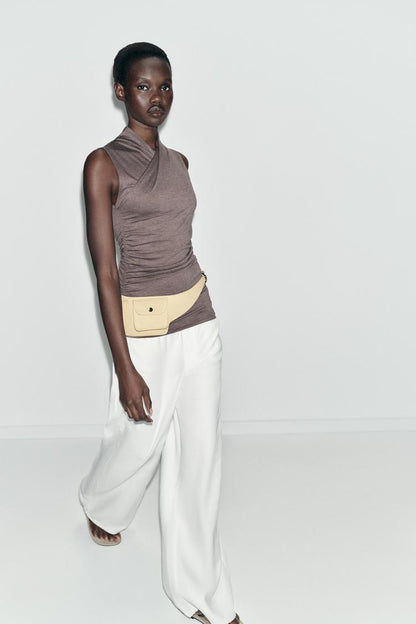 Gathered Draped Sleeveless Top