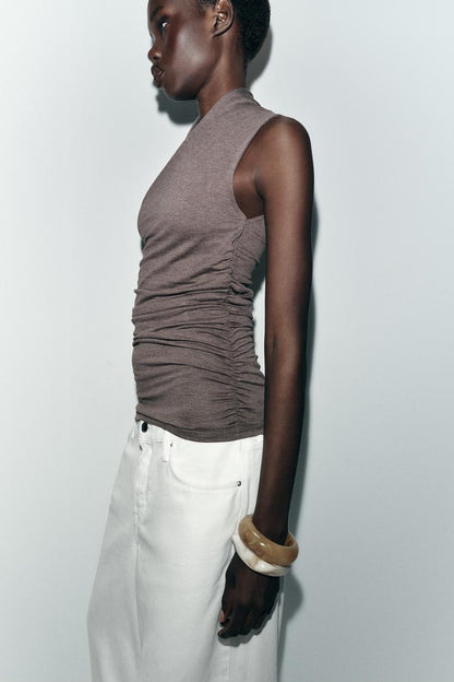 Gathered Draped Sleeveless Top