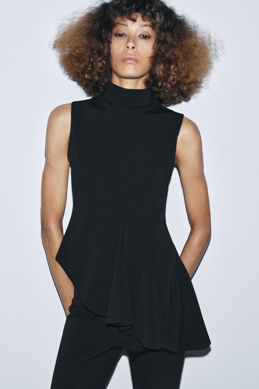 Zara Black Sleeveless Peplum Top