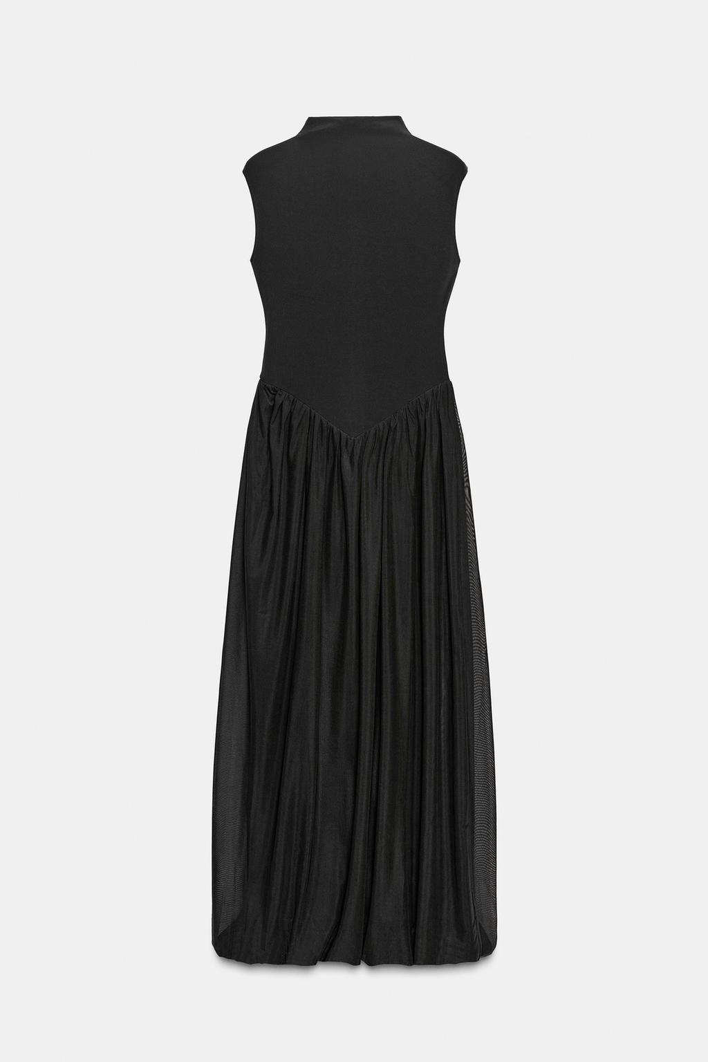 LONG CONTRAST TULLE DRESS Black