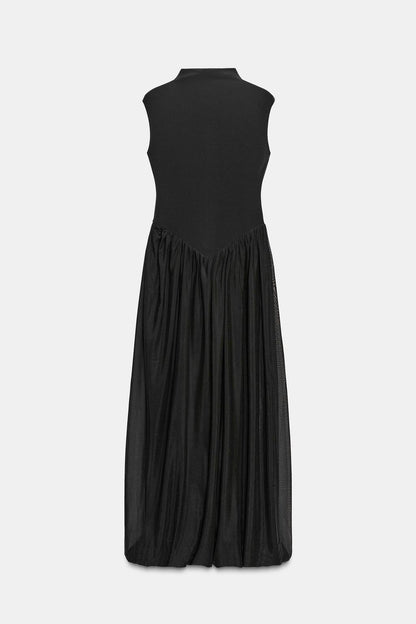 LONG CONTRAST TULLE DRESS Black