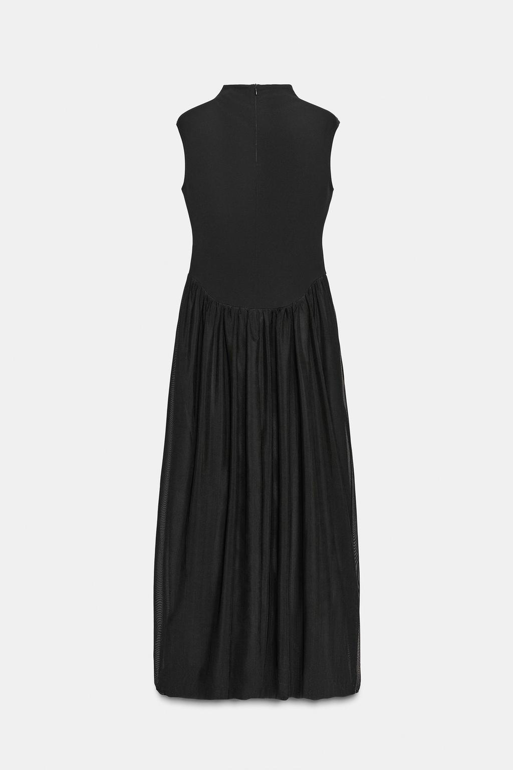 LONG CONTRAST TULLE DRESS Black