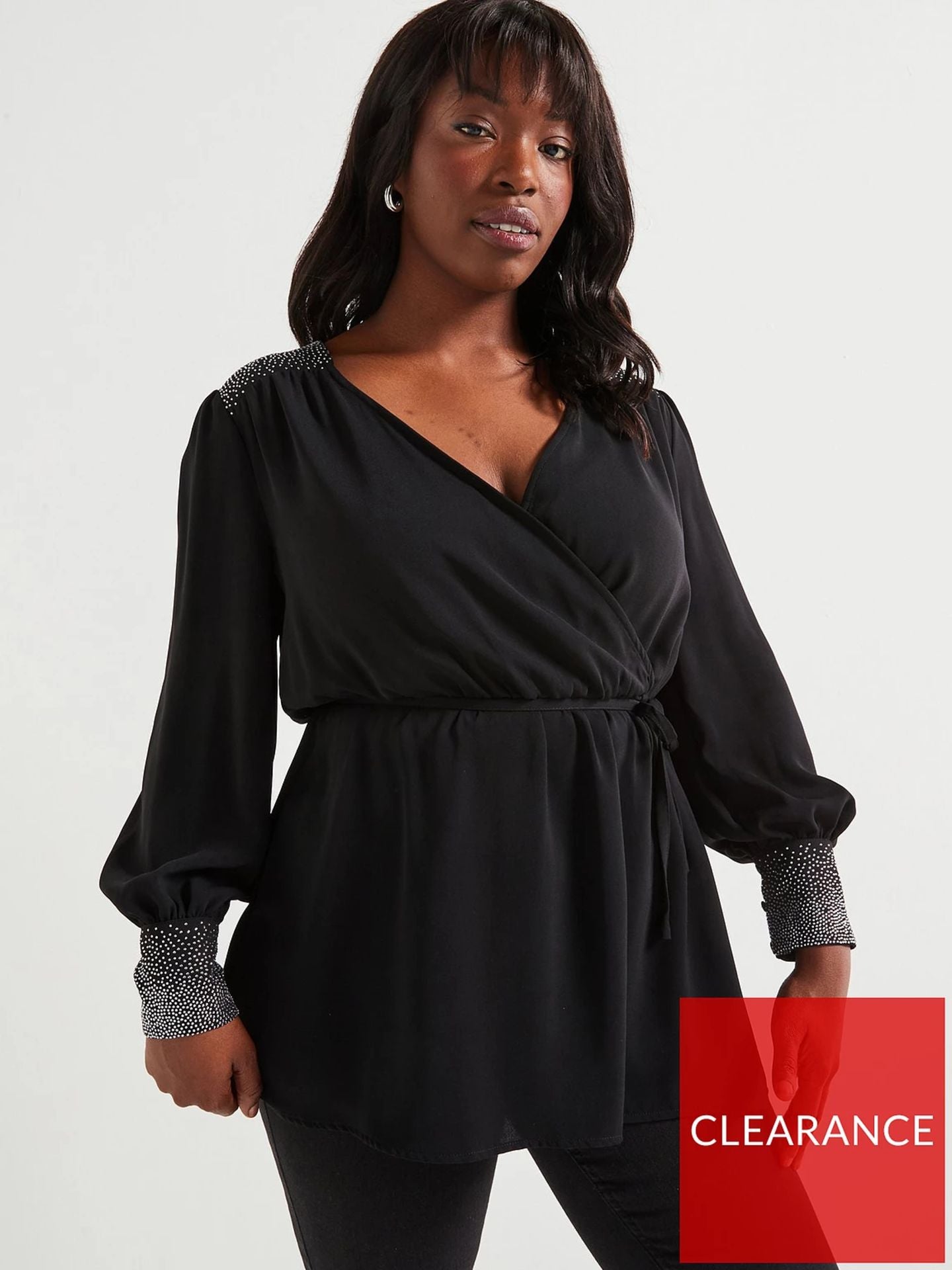 V by Very Curve Embellished Cuff & Shoulder Wrap Blouse