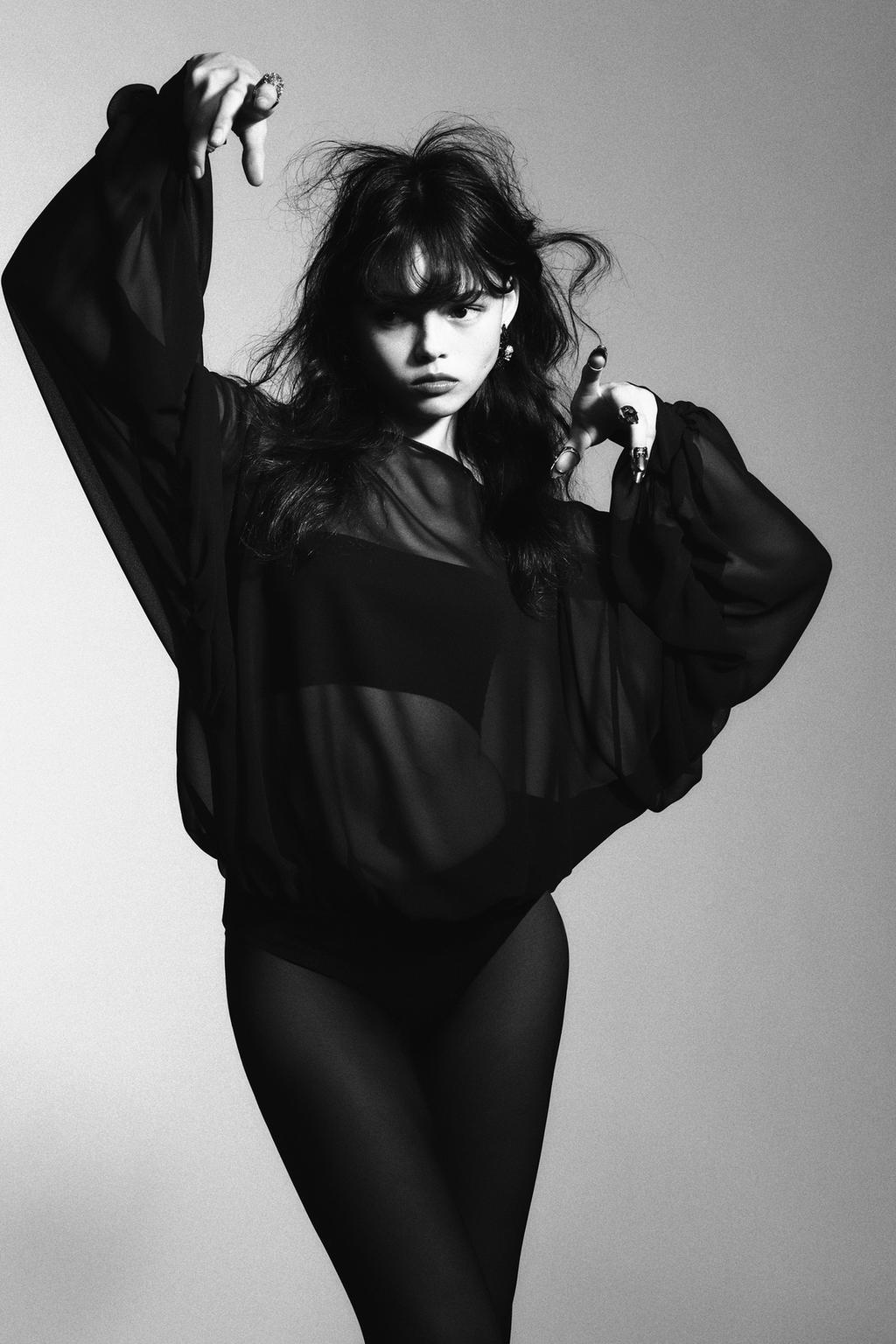 Black Sheer Mesh Long Sleeve Bodysuit