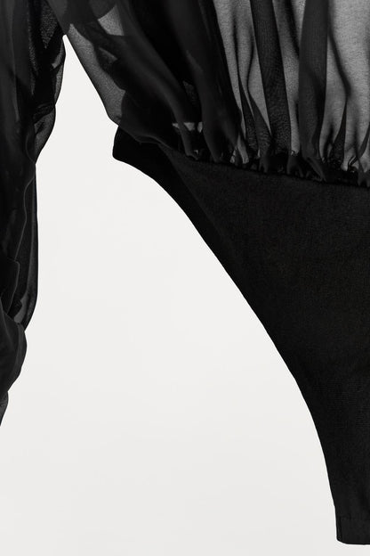 Black Sheer Mesh Long Sleeve Bodysuit