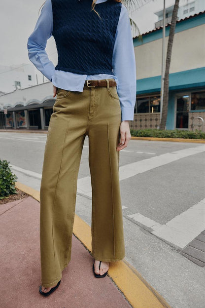 High Waist Wide Leg Belted Jeans