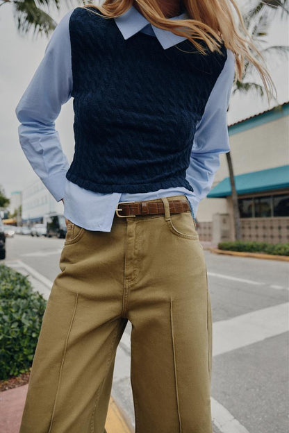 High Waist Wide Leg Belted Jeans