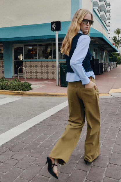 High Waist Wide Leg Belted Jeans