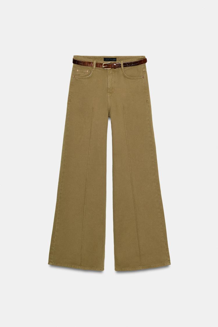 High Waist Wide Leg Belted Jeans