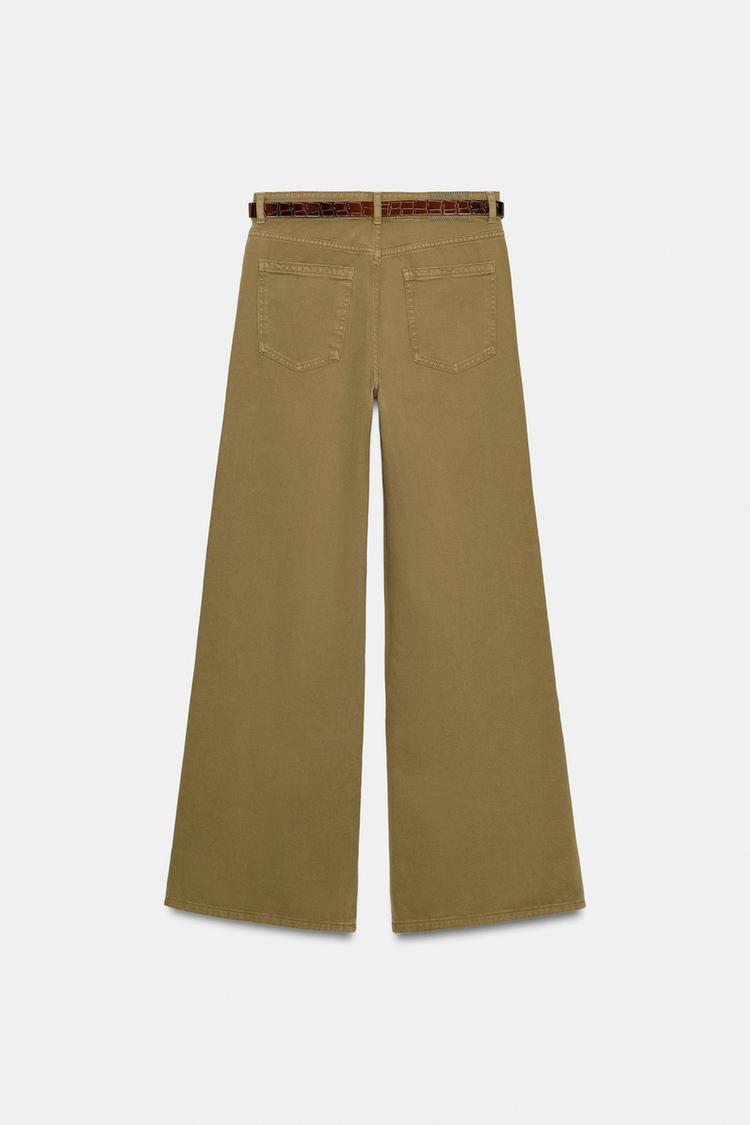 High Waist Wide Leg Belted Jeans