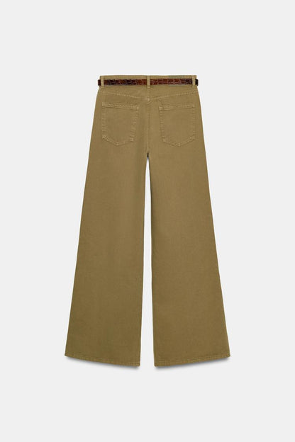High Waist Wide Leg Belted Jeans