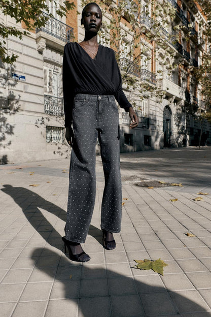 Z1975 LOOSE STRAIGHT HIGH-WAIST SHINY JEANS Black