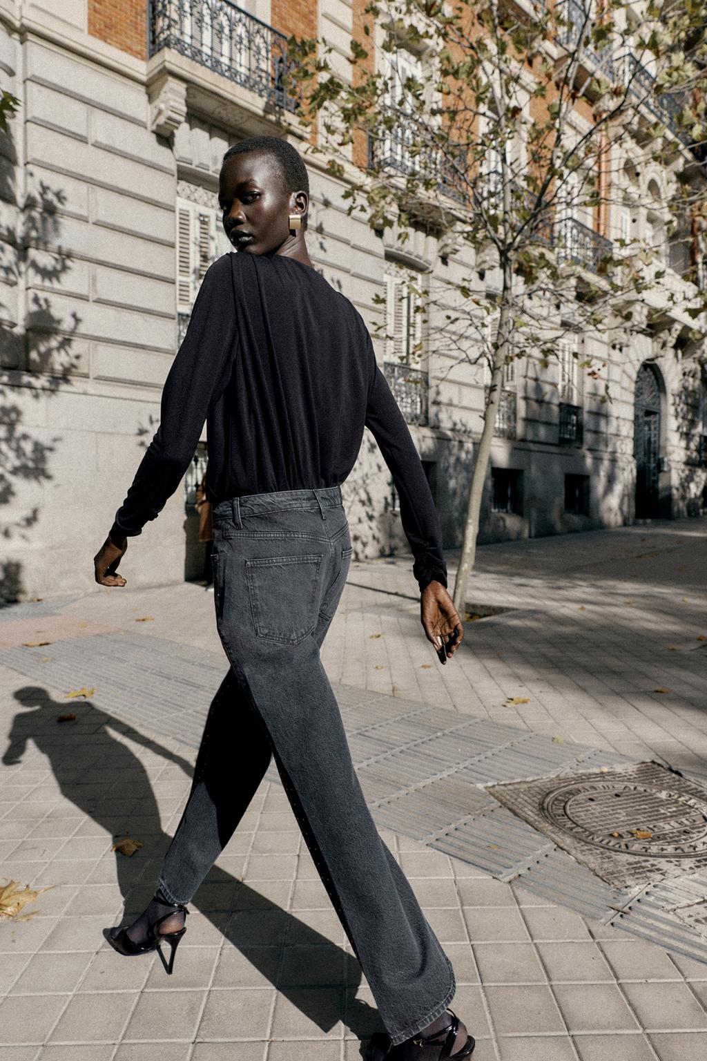 Z1975 LOOSE STRAIGHT HIGH-WAIST SHINY JEANS Black