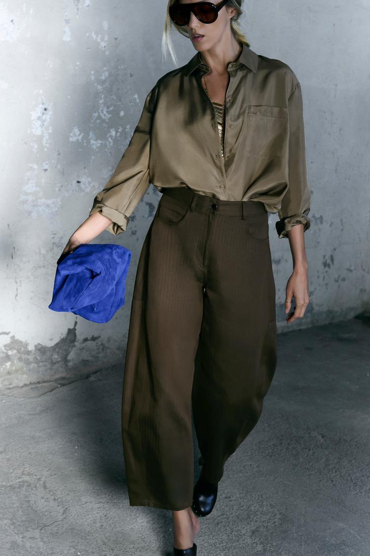 Zara Herringbone Wide Leg Trouser