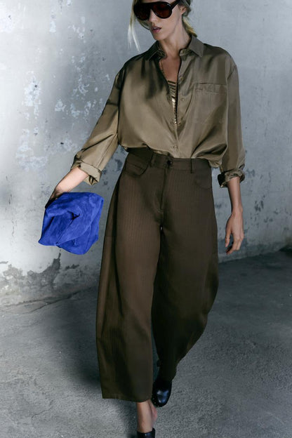 Zara Herringbone Wide Leg Trouser