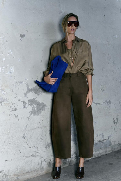 Zara Herringbone Wide Leg Trouser