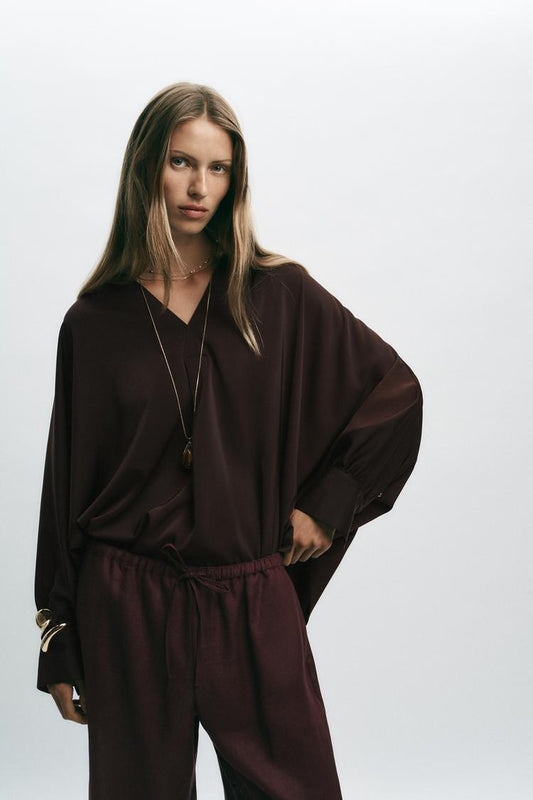 Satin Blouse With Cape Sleeve