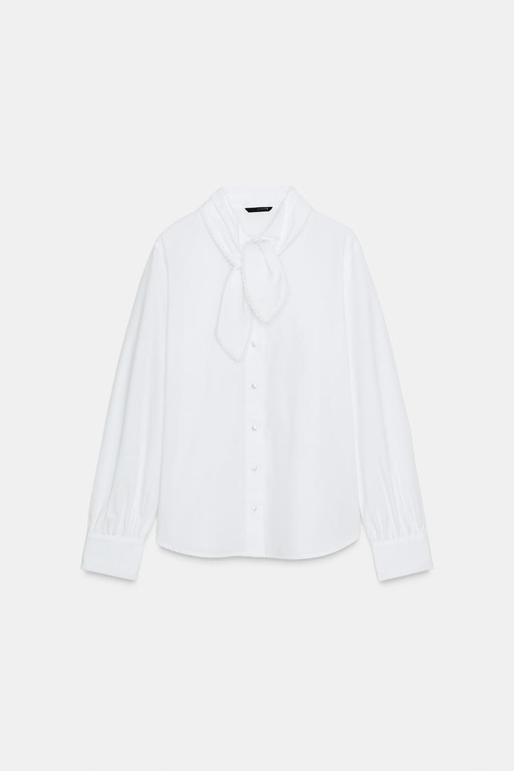 Zara Poplin Bow Shirt