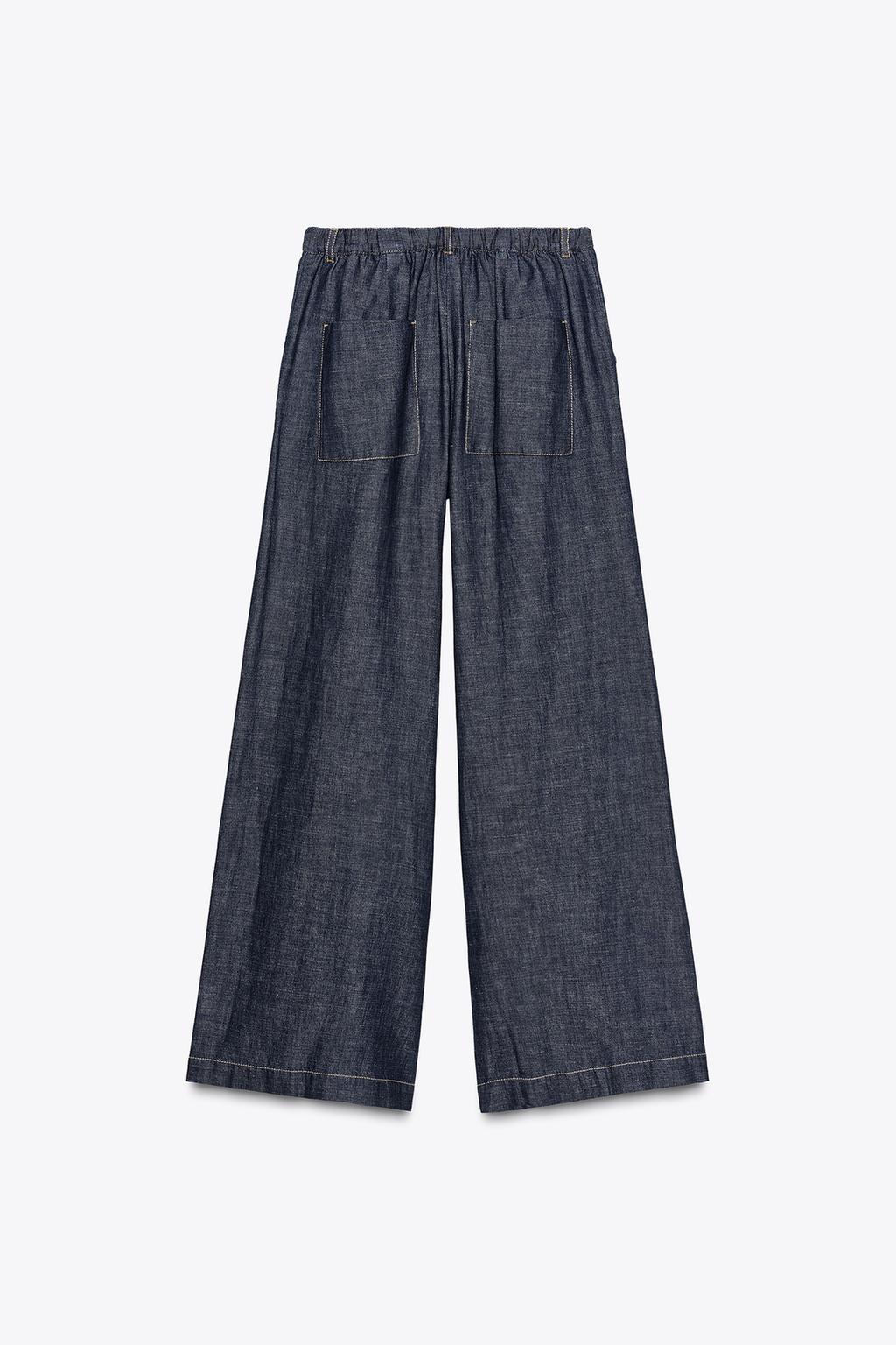 LINEN BLEND WIDE-LEG TROUSERS Navy
