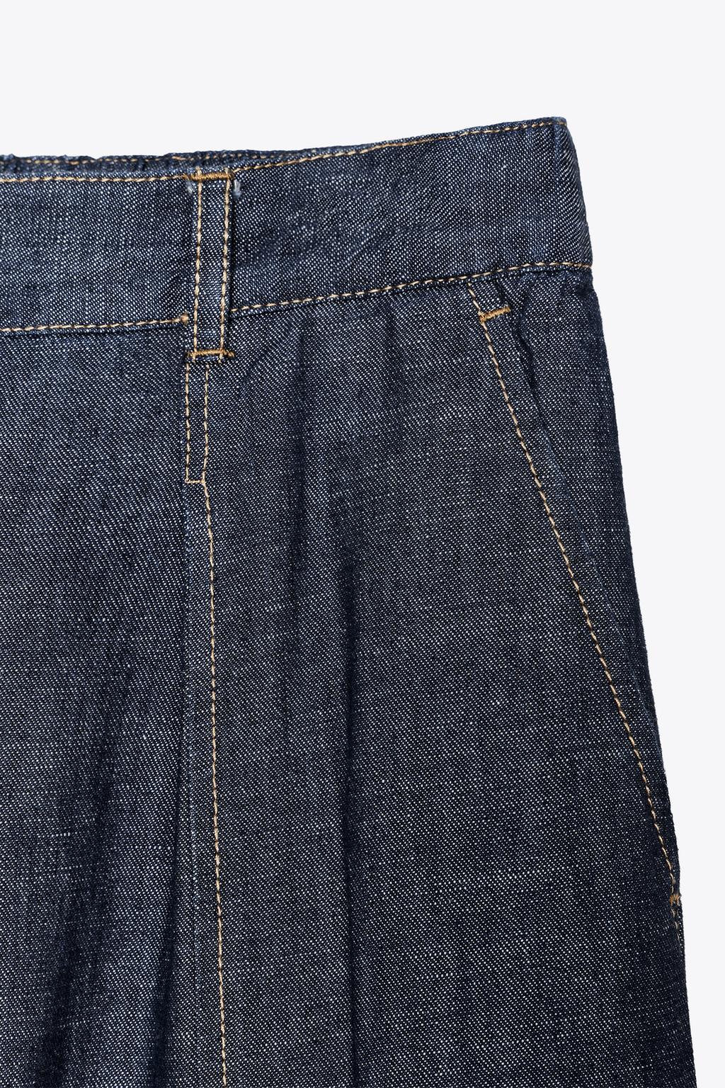 LINEN BLEND WIDE-LEG TROUSERS Navy