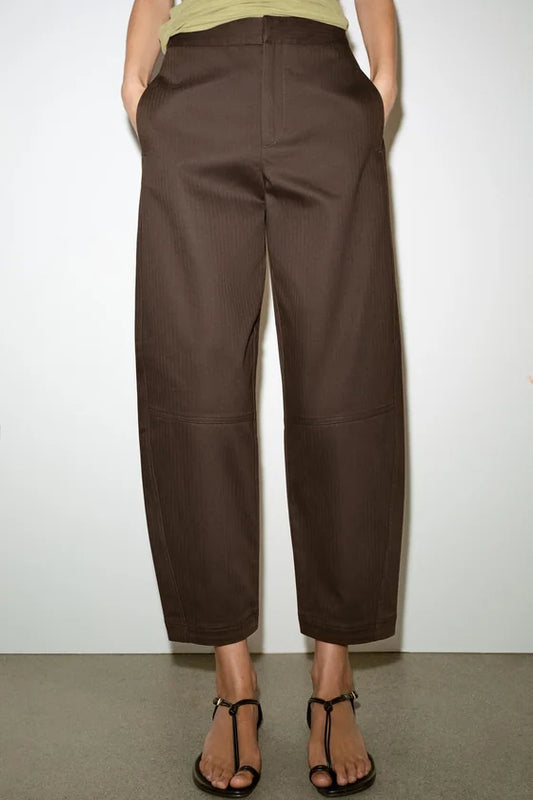 Zara Herringbone Trouser Dark Brown