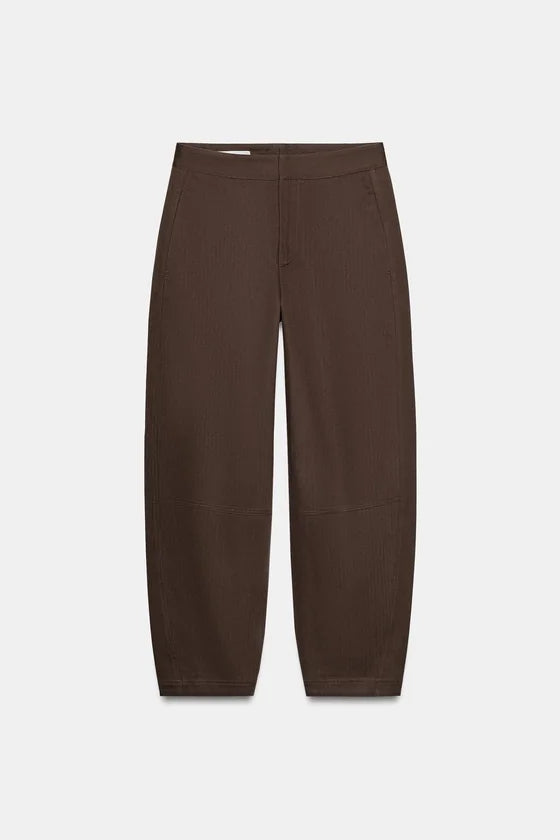 Zara Herringbone Trouser Dark Brown