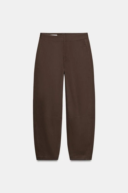 Zara Herringbone Trouser Dark Brown
