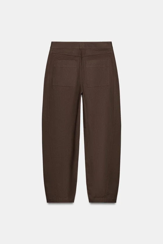 Zara Herringbone Trouser Dark Brown