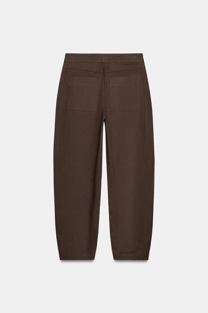 Zara Herringbone Trouser Dark Brown