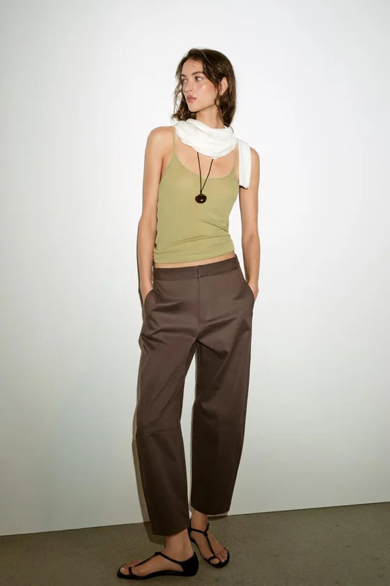 Zara Herringbone Trouser Dark Brown