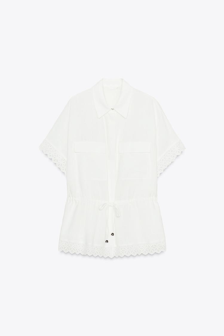 Ramie Shirt With Lace Trim