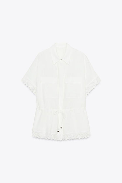 Ramie Shirt With Lace Trim