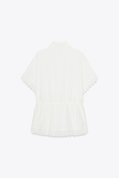Ramie Shirt With Lace Trim
