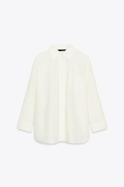 Oversized Shirt With a Lapel Collar And Long Sleeve Pleated Cuff