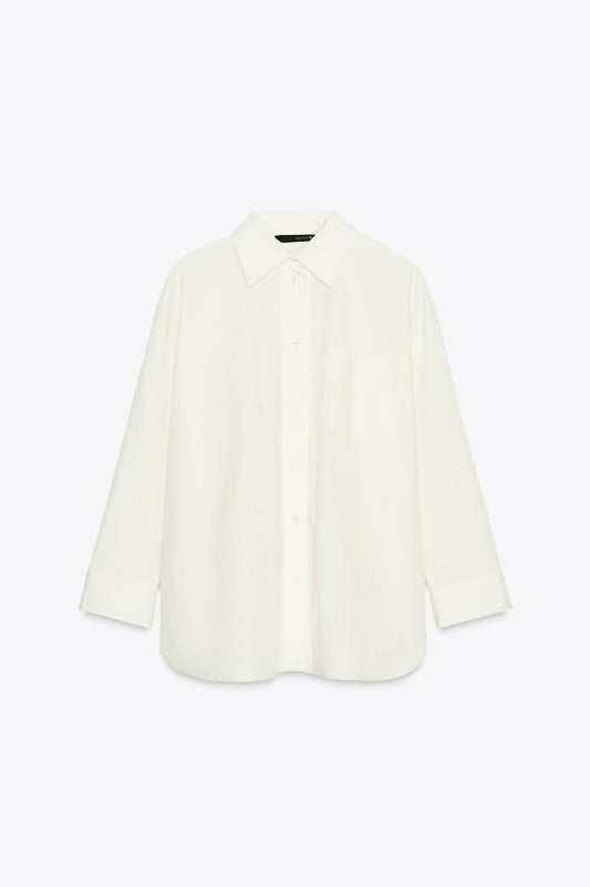 Oversized Shirt With a Lapel Collar And Long Sleeve Pleated Cuff