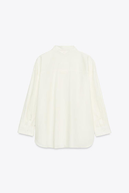 Oversized Shirt With a Lapel Collar And Long Sleeve Pleated Cuff