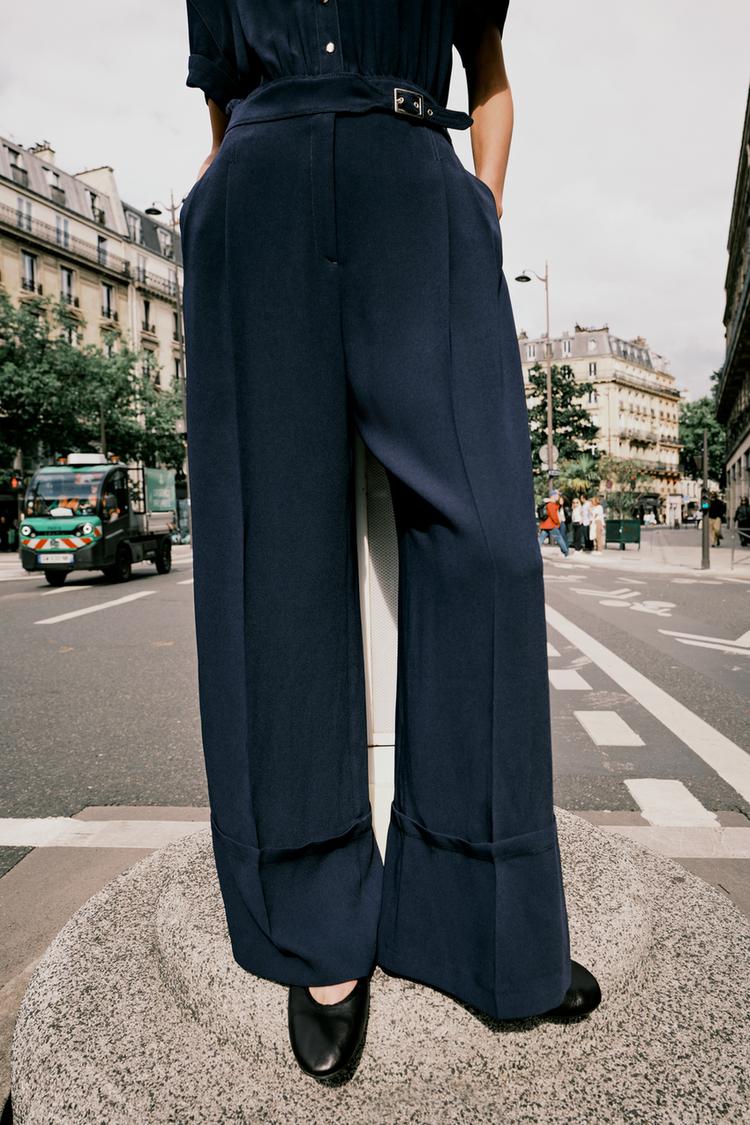Zara Crepe Jumpsuit In Navy Blue
