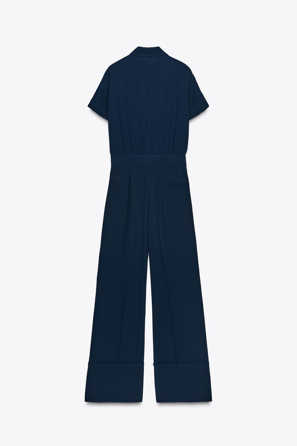 Zara Crepe Jumpsuit In Navy Blue