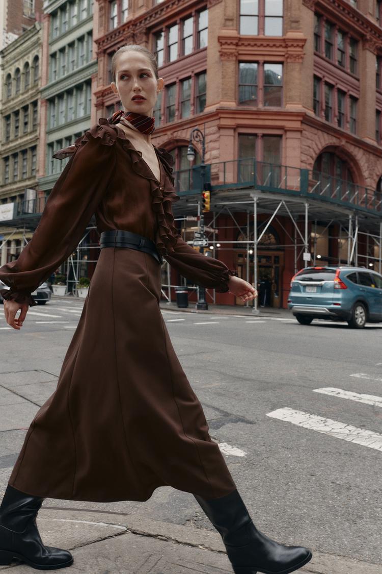 Zara Midi Dress With Constrasting Belt