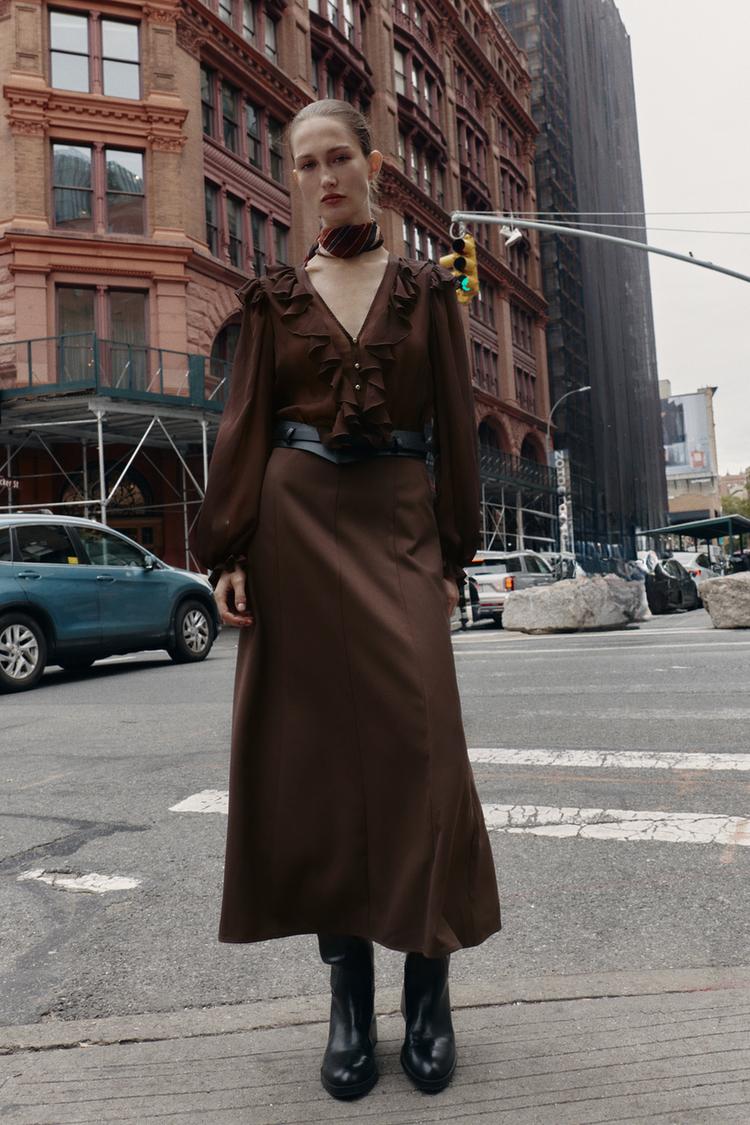Zara Midi Dress With Constrasting Belt