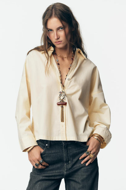 Zara Cropped Organic Cotton Twill Shirt