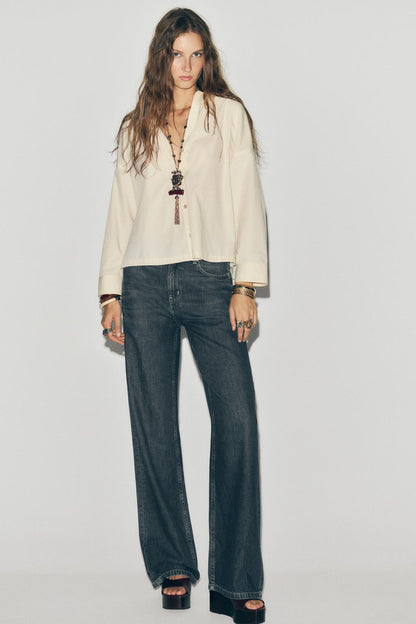 Zara Cropped Organic Cotton Twill Shirt