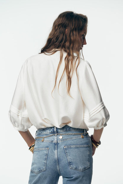 CREPE PINTUCK BLOUSE White